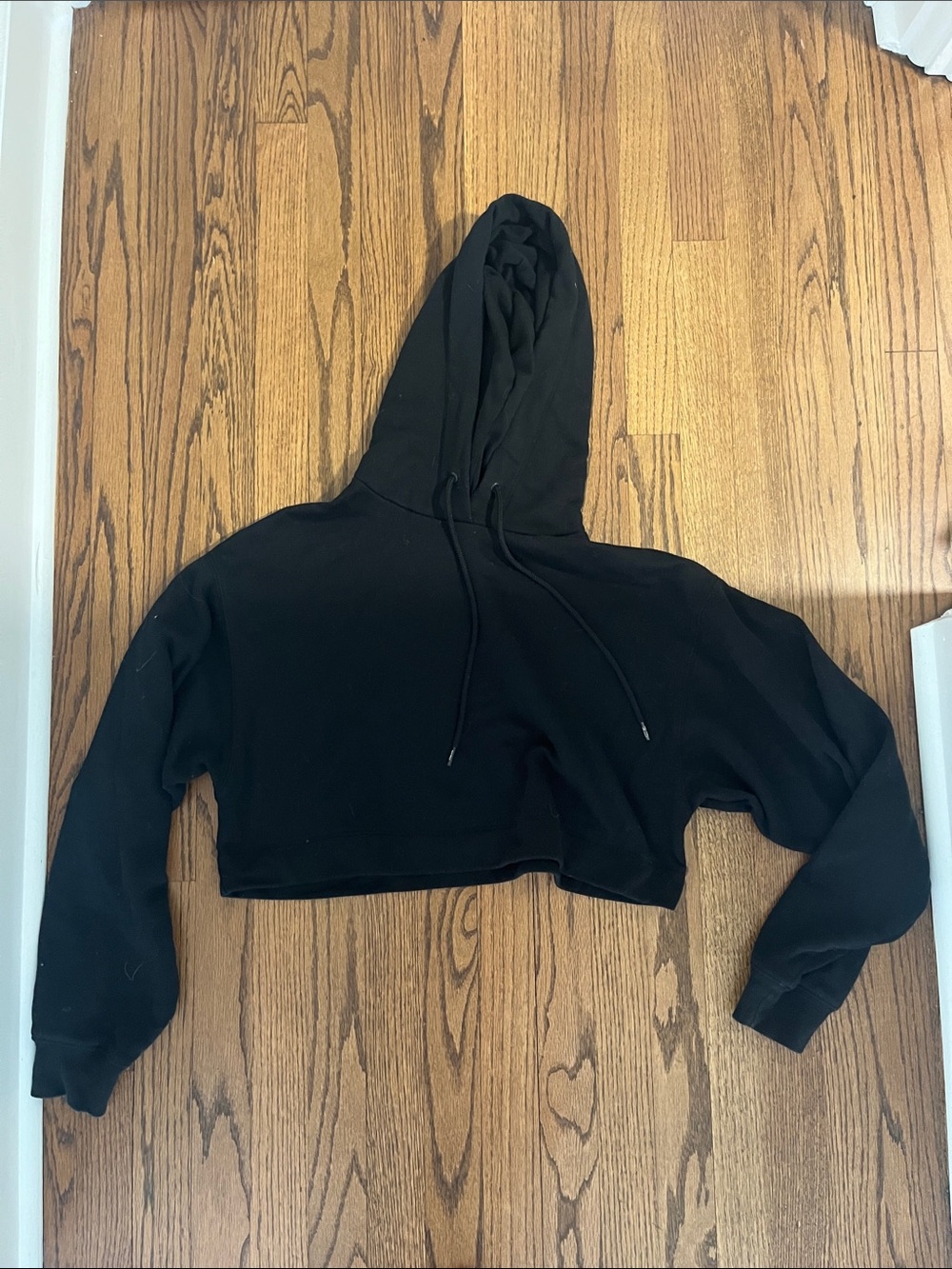 Alo Cropped Black Hoodie with Hood and Drawstrings
